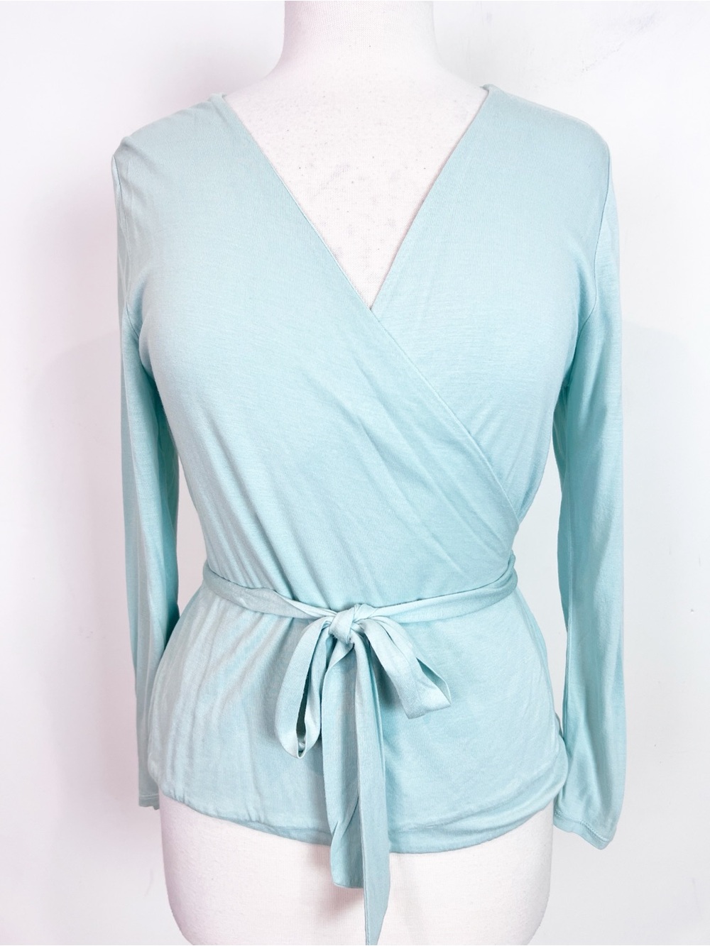 J. CREW AQUA GREEN WRAP SHIRT LONG SLEEVES TIE AT WAIST SZ SMALL